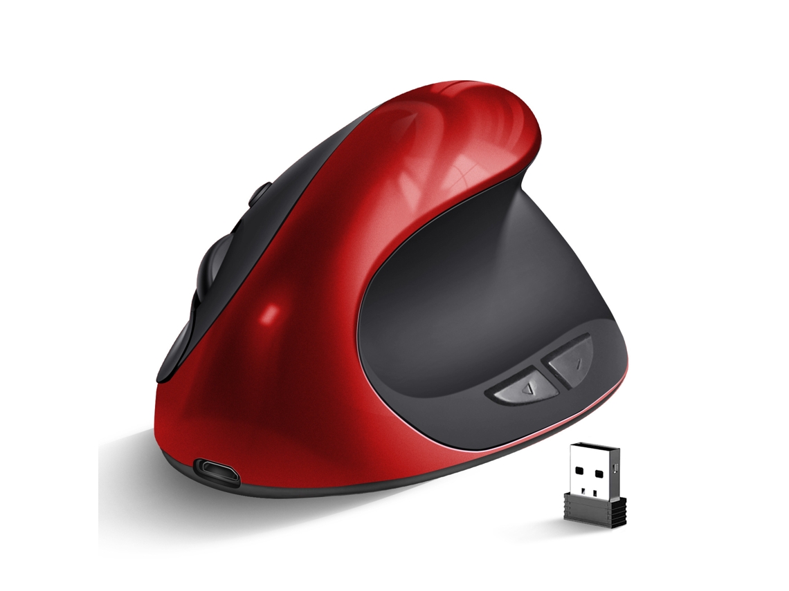 Rato Vertical Sem Fios Ergonómico, Porta Type-c, Para Destros, Vermelho.