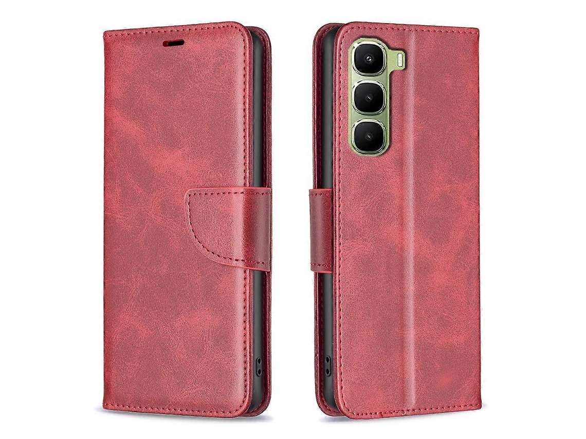 Capa Tkdaddy Para Infinix Hot 60 Pro 4g, Capa De Couro Pu À Prova De Choque Com Compartimentos Para Cartão, Vermelha