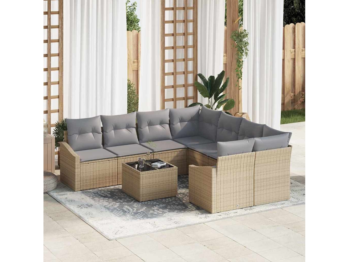 Vidaxl Conjunto De Sofás 9 Unid. Bege E Cinza Vime Pe