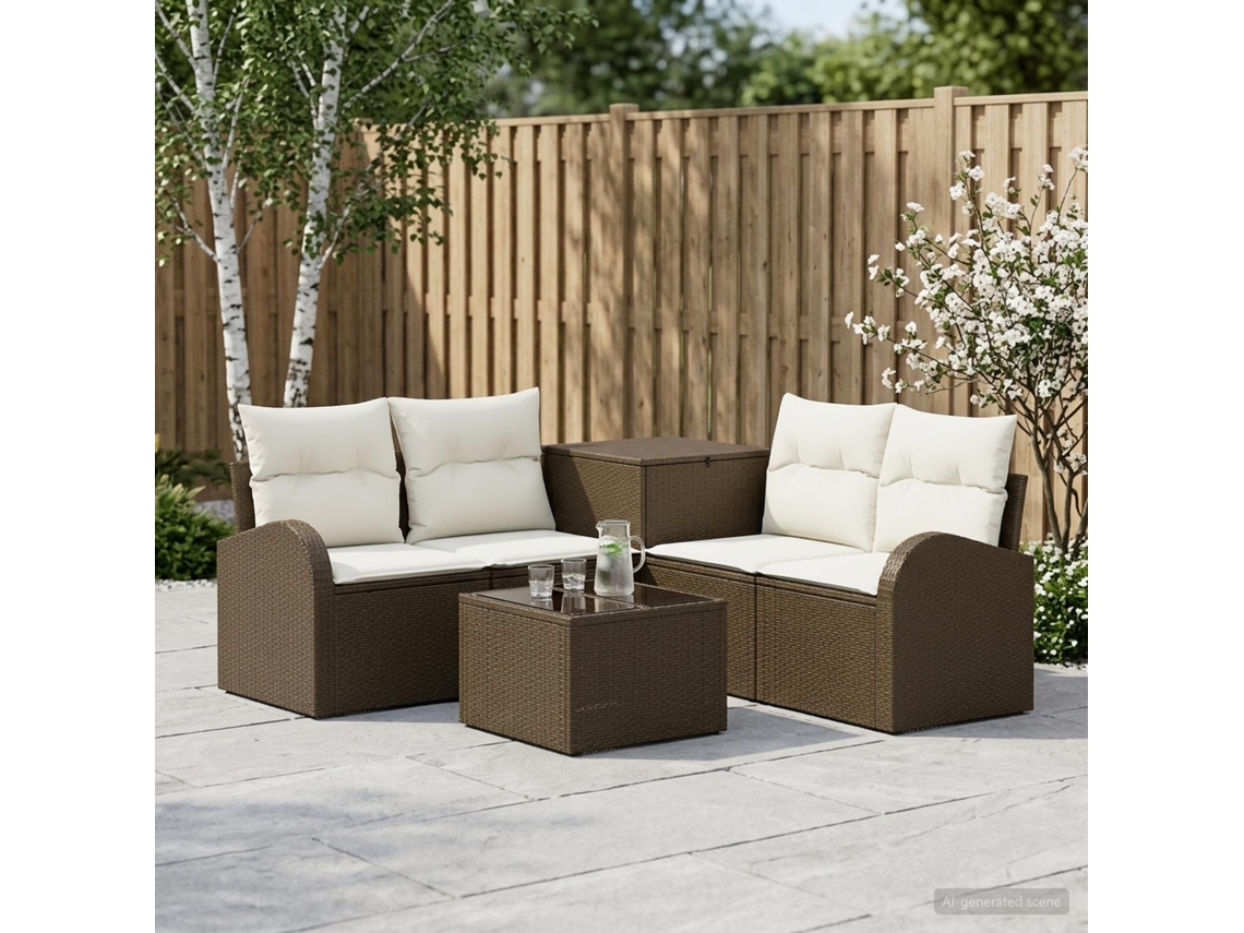 Vidaxl Conjunto De Sofás 6 Unid. Marrom E Branco Creme