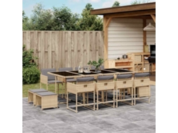 Vidaxl 13 Pcs Conj. Jantar Jardim C/ Almofadões Vime Pe Bege Misturado
