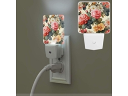 Abajur Clássico Floral Tomada Com Sensor Crepuscular, Luz Branca Quente, Pequeno Abajur Automático