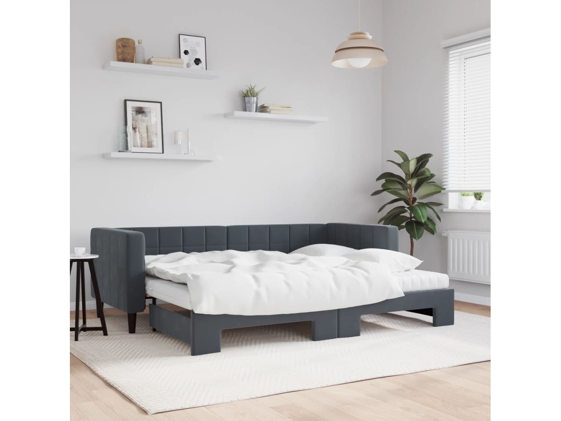 Vidaxl Sofá-cama C/ Gavetão E Colchões 80x200cm Veludo Cinzento-escuro