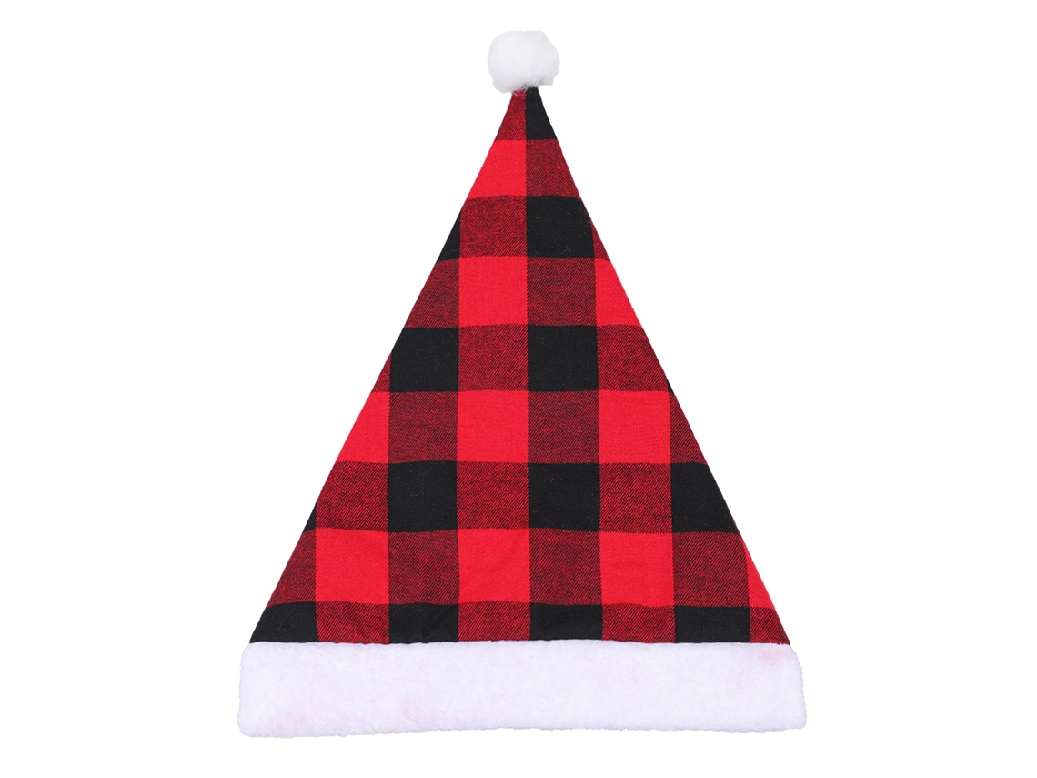 Gorro de Natal adulto de linho xadrez com pompom decorativo, unissex | S/MARCA