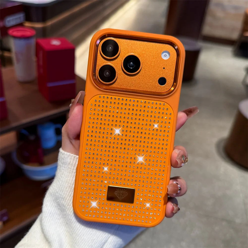 Capa Para Celular Com Strass Brilhantes (iphone 16 Pro Max, Laranja), Ideal Para Meninas. Capa Protetora Resistente A Impactos.