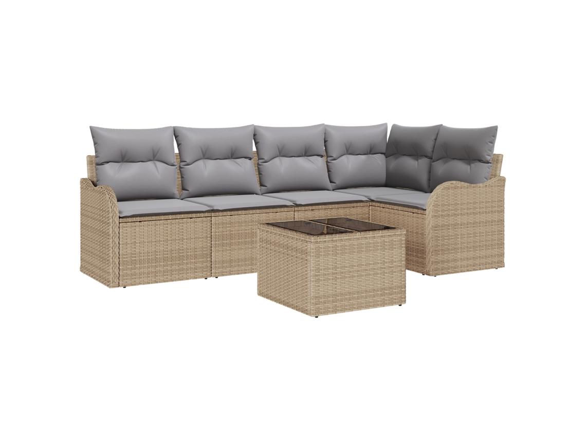 Conjunto 6 Conjunto De Sofá Modular Vidaxl Bege Vime Pe (232,5 X 122,5 X 69 Cm)