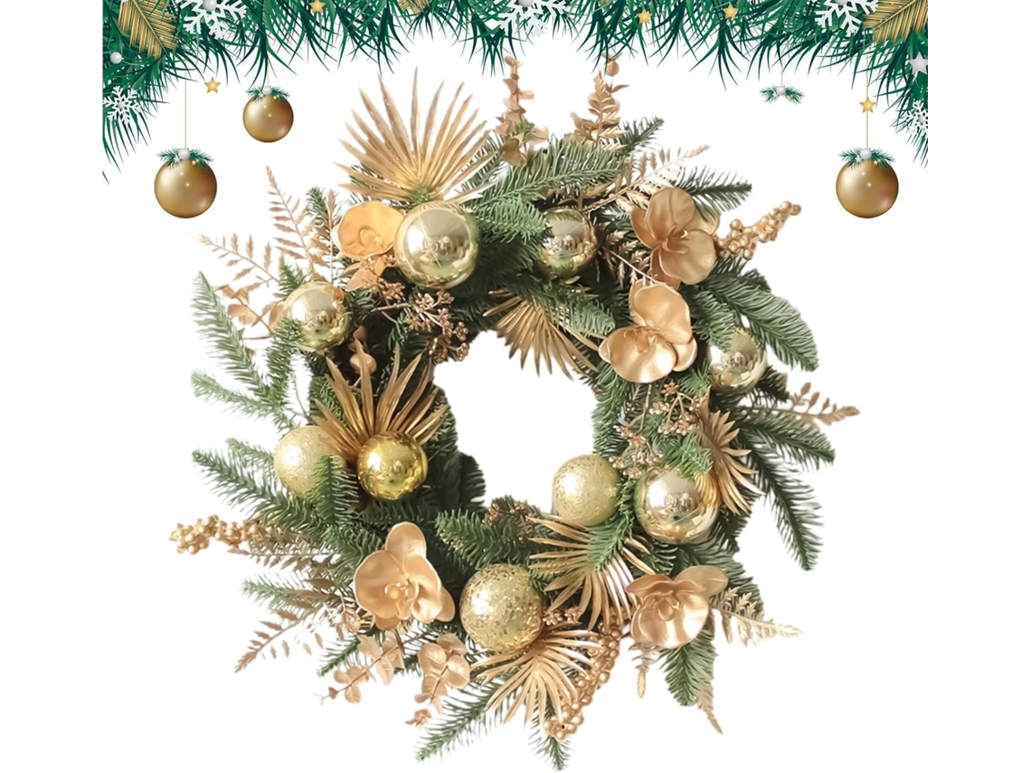 Guirlanda De Natal Para Exterior, 48 Centímetros | Guirlanda Dourada Para Porta, Decoração De Festas Gokoco