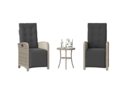 Vidaxl 3 Pcs Conjunto Bistrô com Almofadões Vime Pe Cinzento Claro