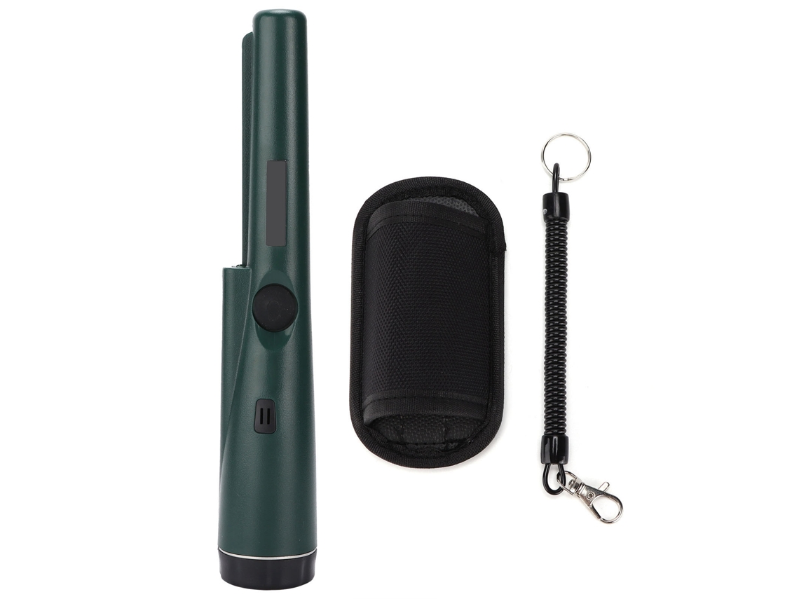 Detector de metais portátil com ponta de haste para caça ao tesouro, verde militar.