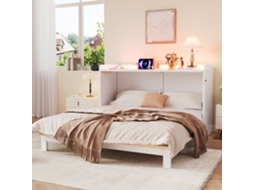 Cama 140x200cm Com Gavetas Usb Tomada Led Prata Branca Sem Colchão