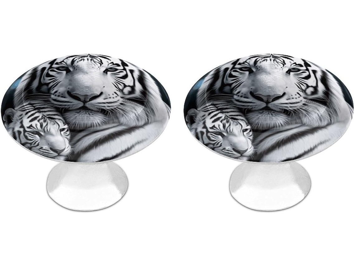Puxadores Redondos Em Aço Inoxidável Com Estampa De Tigre Branco Para Armários E Gavetas Cozinha, Closet, Banheiro E