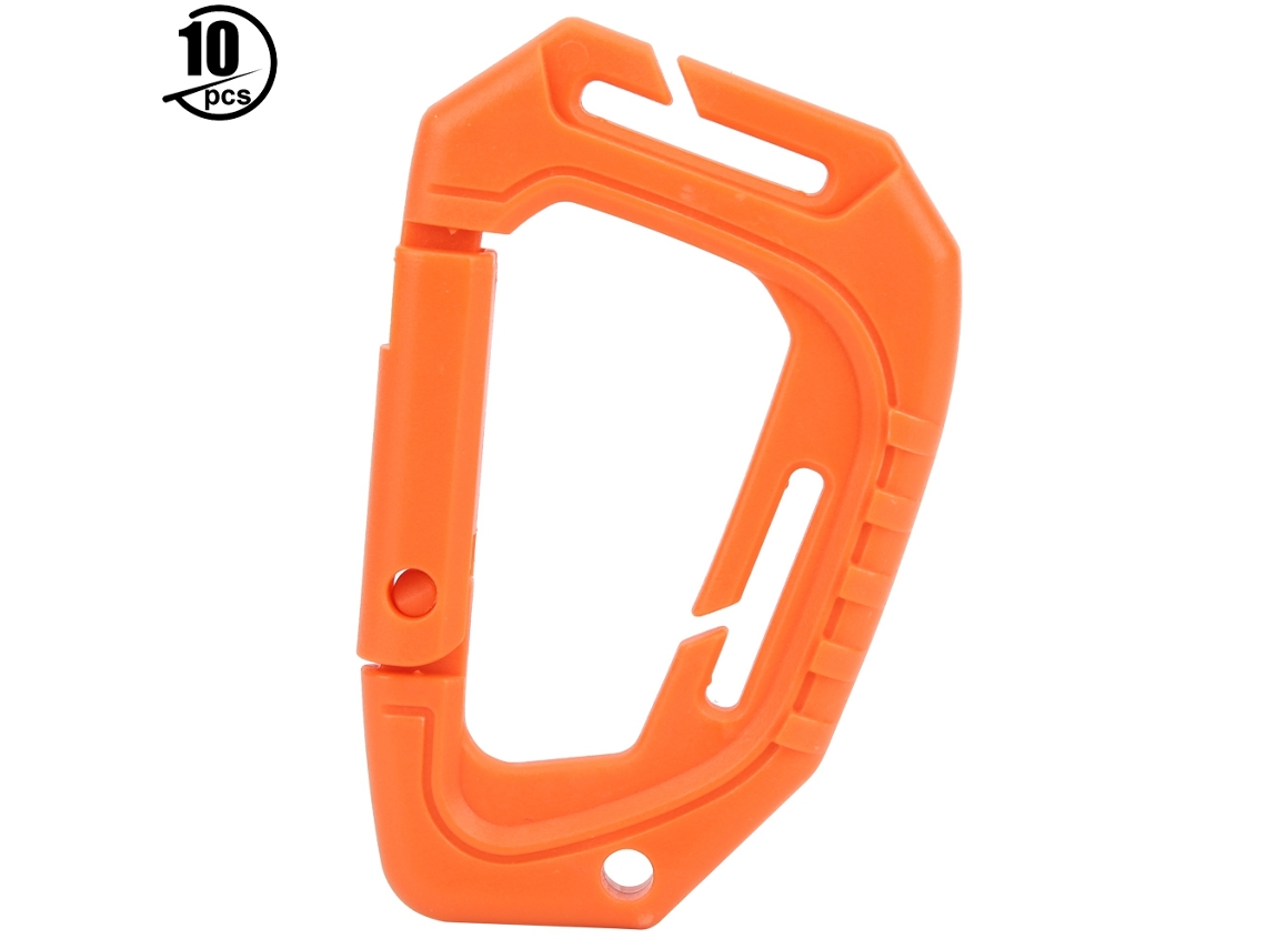 Gancho de Chave Carabiner D Plástico Laranja 10un