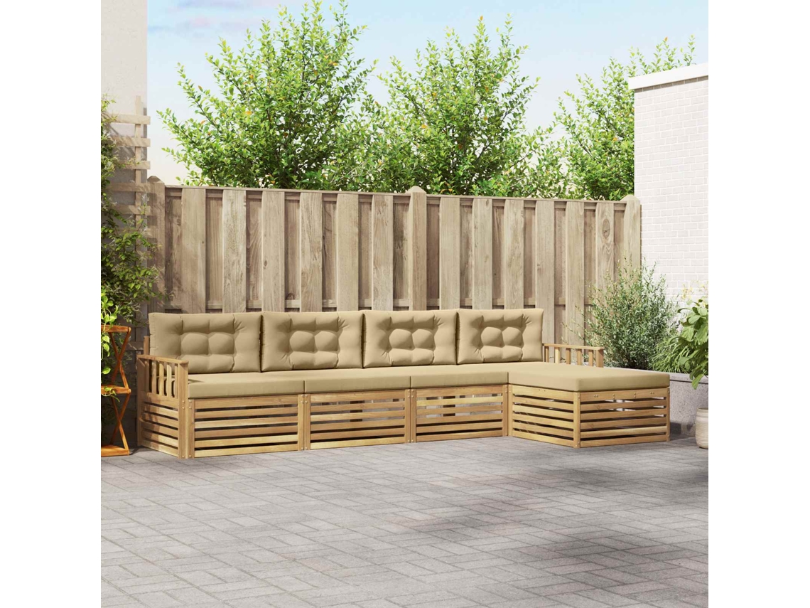 Vidaxl Conjunto De Sofás Para Exterior 5 Unid. Branco E Bege Poliéster