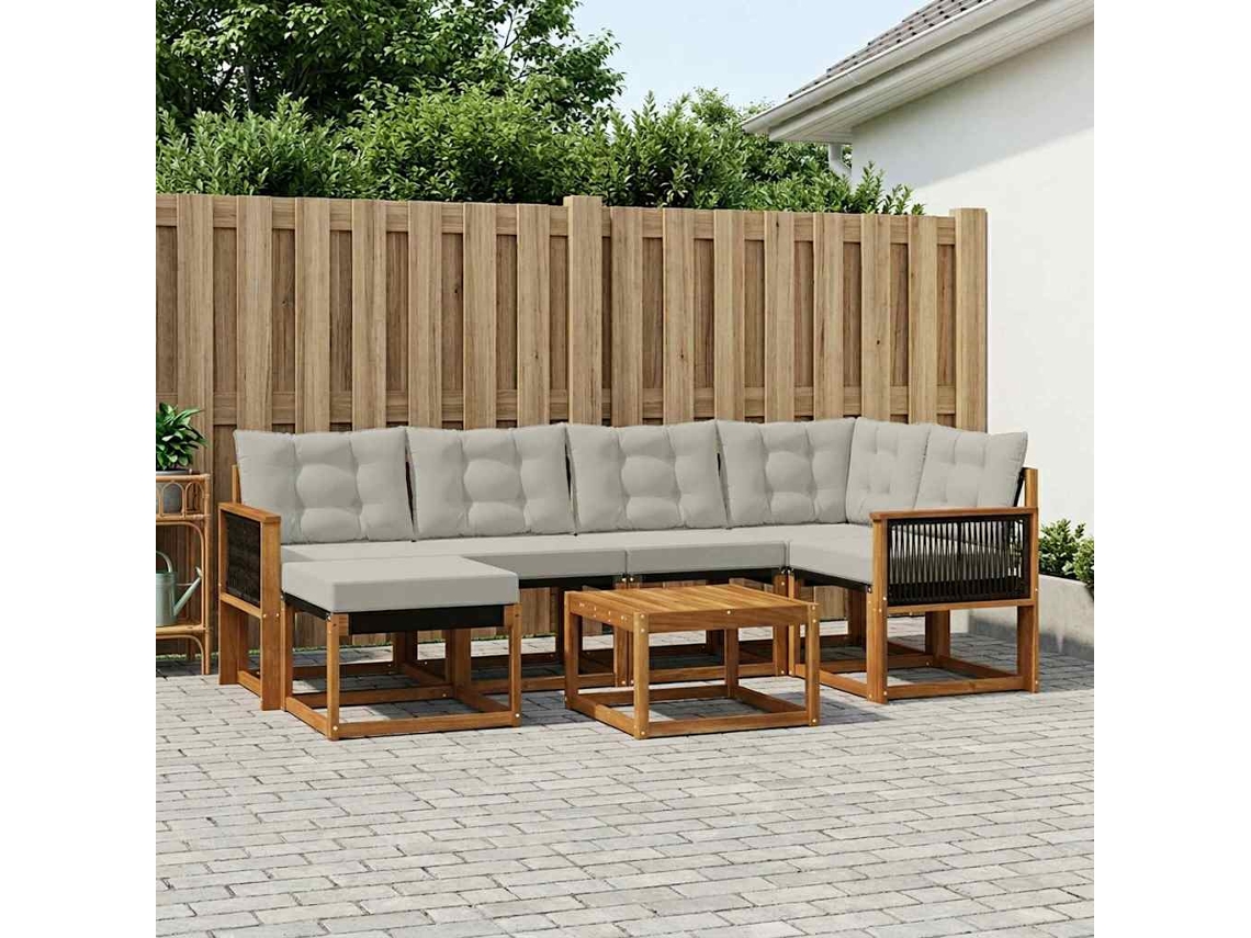 Vidaxl Conjunto De Sofás Para Exterior 7 Pcs Natural E Cinzento-claro