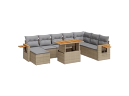 Conjunto de 9 Sofás de Jardim com Almofadões Vime Pe/acácia Bege MAISON EXCLUSIVE