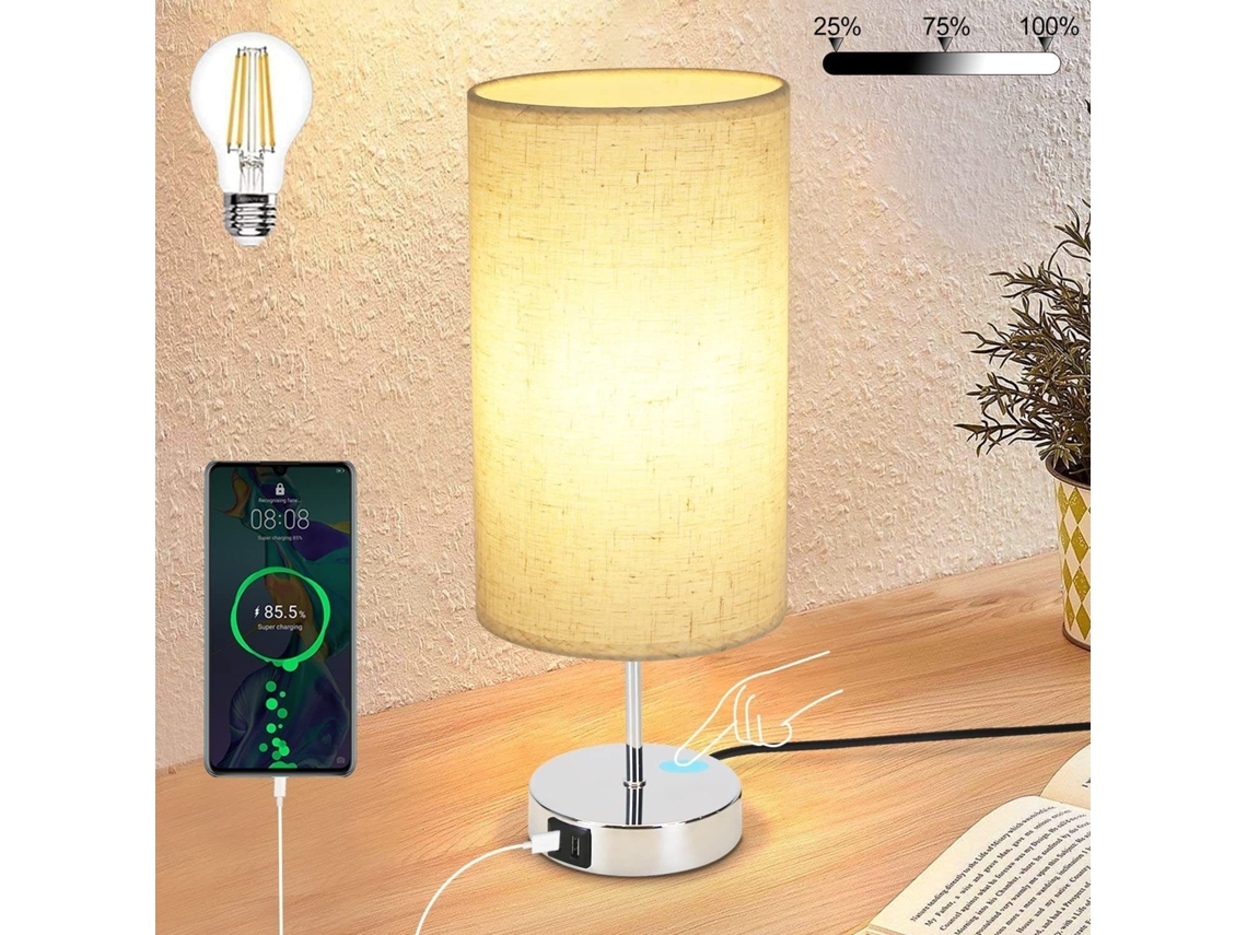 Nettlife Candeeiro De Mesa Regulável Por Toque Com Função De Carregamento Candeeiro De Mesa Moderno Com Usb E27, 40 W, 37 Cm, Uso Doméstico