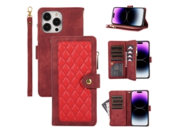 Capa Para Iphone 15 Pro Pele Sintética Com Porta-cartões Vermelho