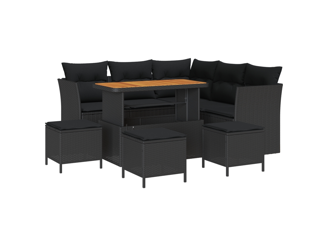 Conjunto 9 Conjunto De Sofá De Jardim Vidaxl Preto Vime Pe (110 X 55 X 71 Cm)