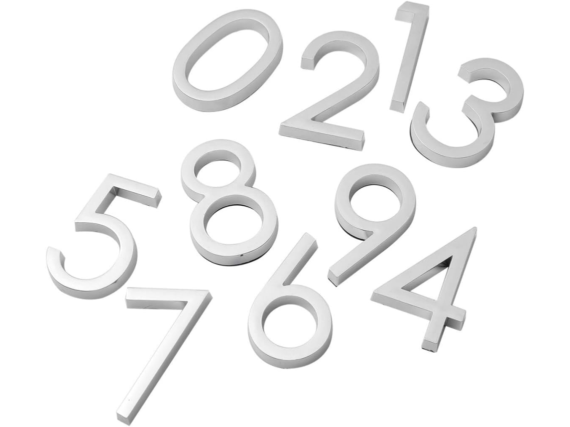 Adesivos Autoadesivos Com Números De 0a 9 Portas E Endereços, Em Abs, 10 Unidades, Cor Prata, Ideais Casa E