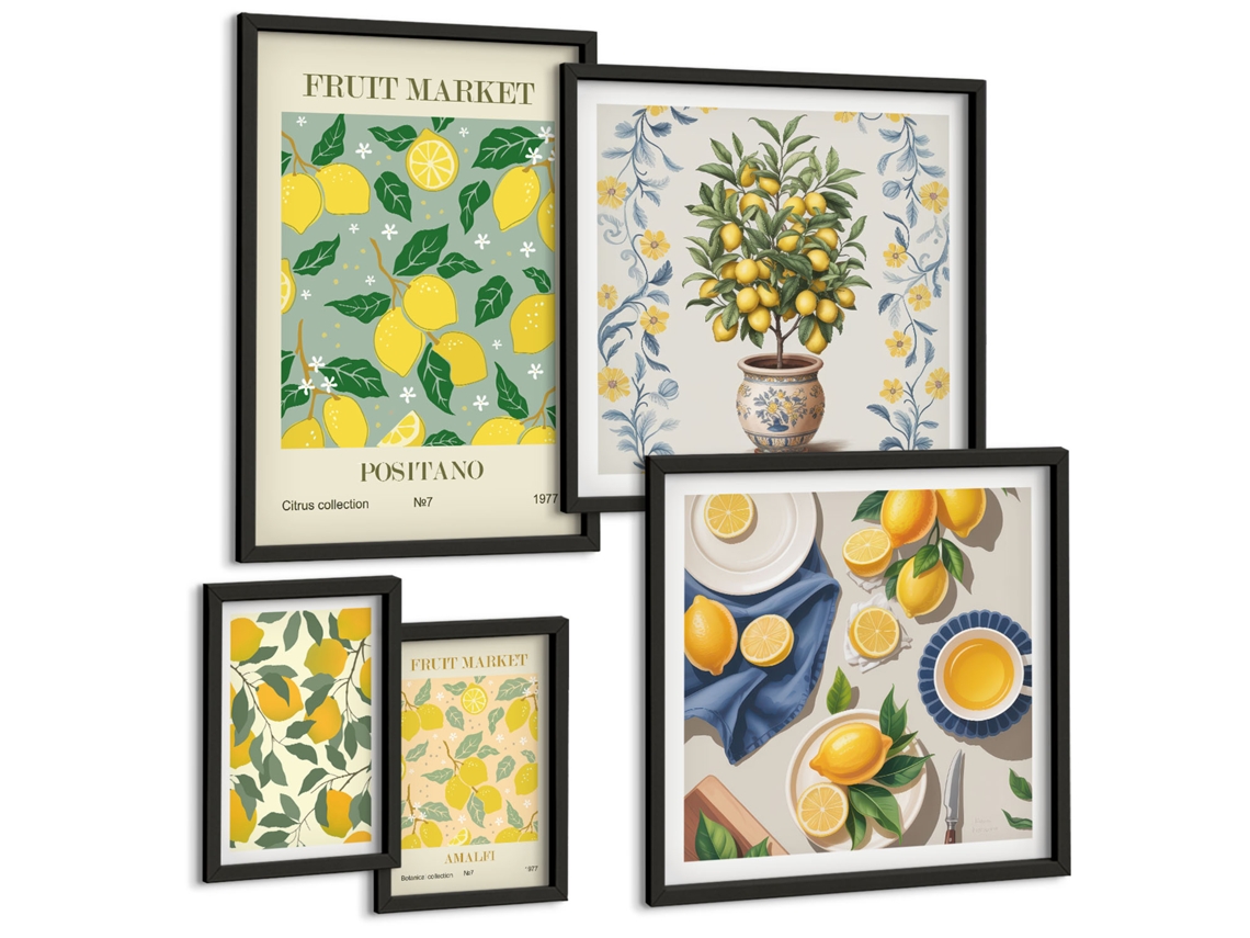 Conjunto De Pinturas Cítricos Frutas Frescas Padrões Espelharte (5 Peças)