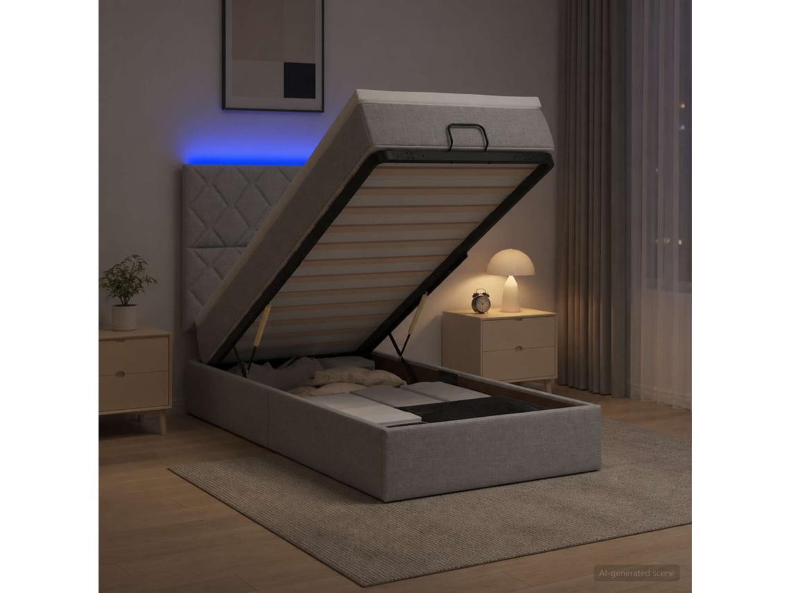 Vidaxl Cama Ottoman Com Colchão E Led Cinzento-claro 100 X 200 Cm