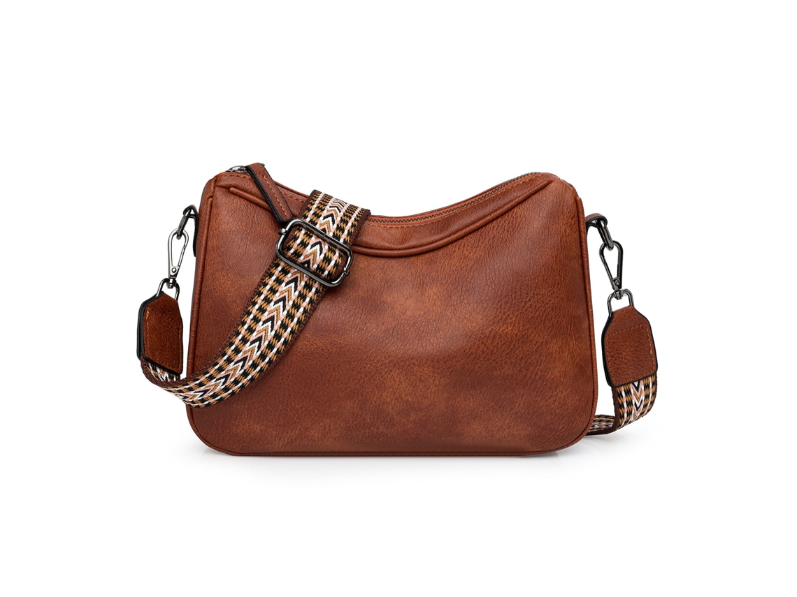Bolsa Transversal Feminina em Couro Pu, Marrom DIGITALLAB