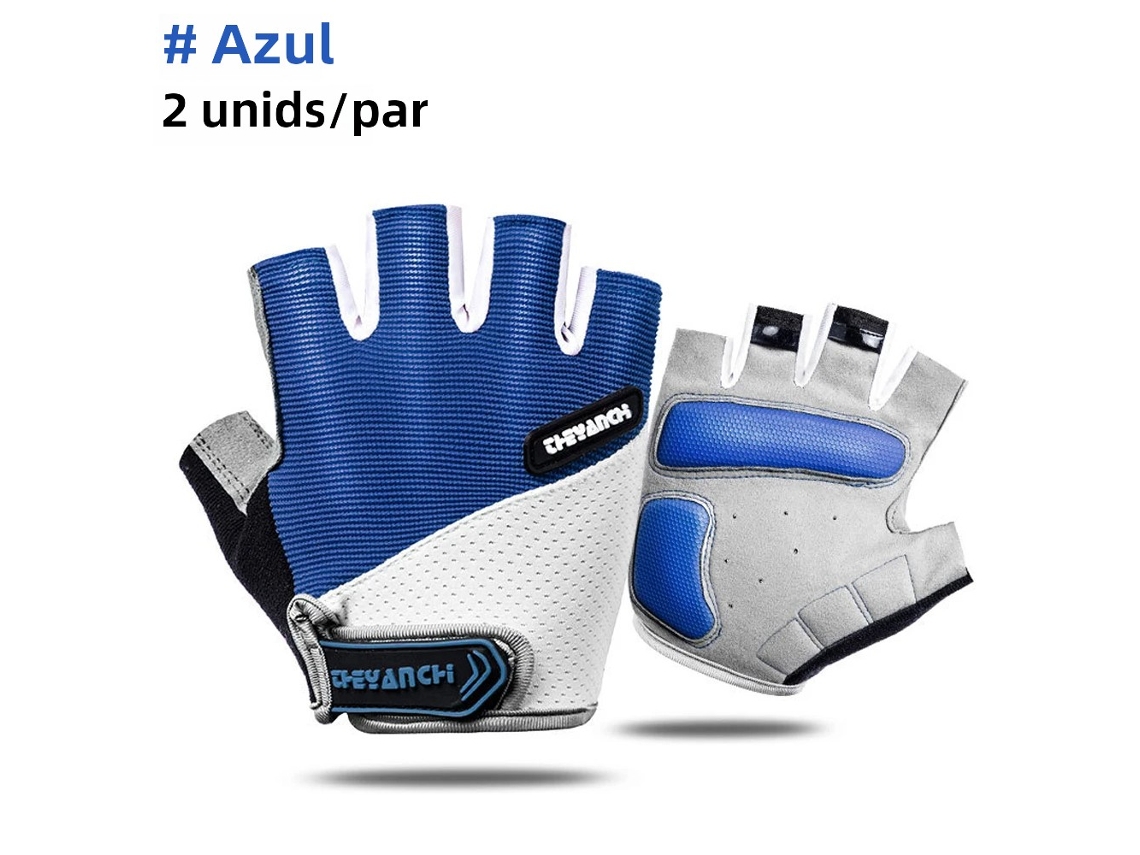 (azul M) Luvas De Ciclismo Unissex, Antiderrapantes E Com Absorção De Impacto, Laváveis, Estilo Meio Dedo.