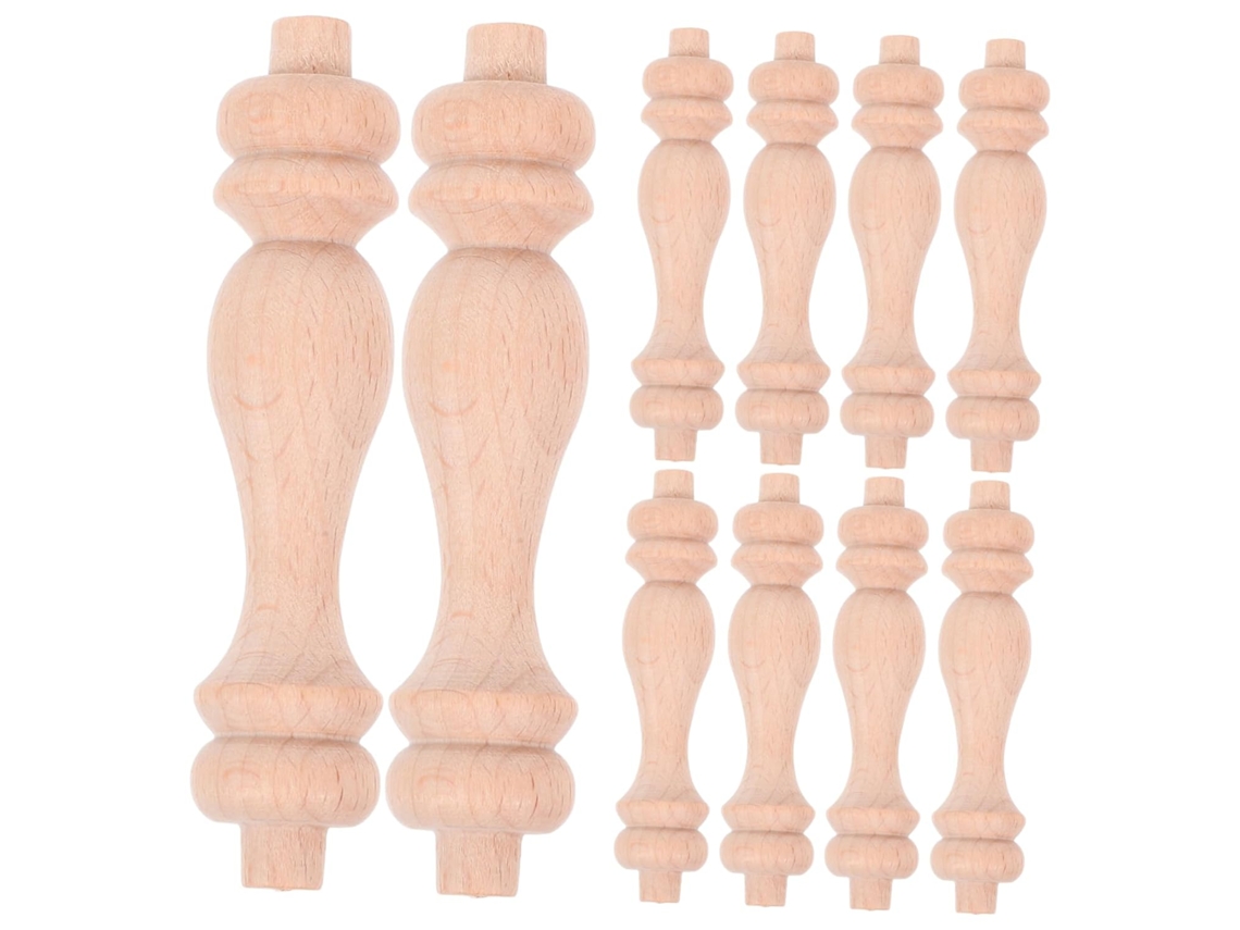 Conjunto De 10 Peças De Balaústres E Hastes De Madeira Bruta Para Escadas, Com Formatos E Círculos Artesanais.
