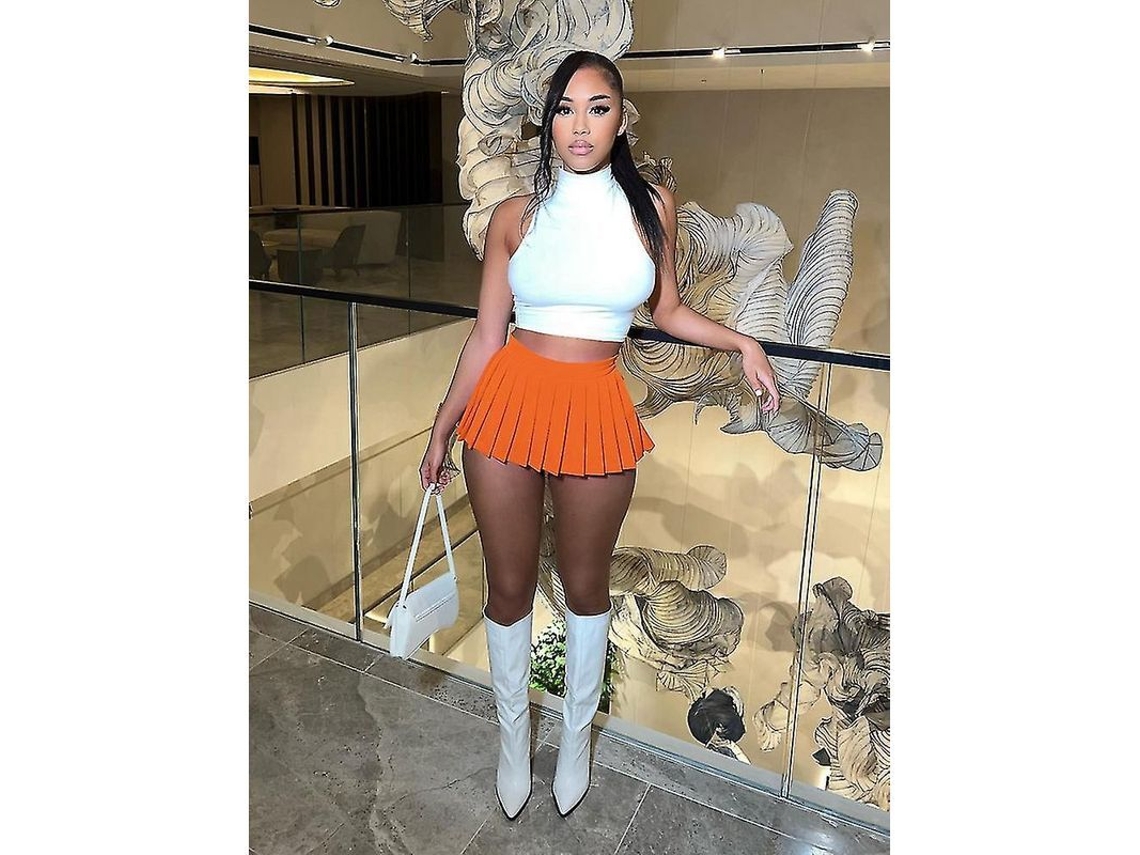 Saia Mini Plissada Fasst com Alta Elasticidade para Mulher Estilo Y2k Verão 2023 Roupa Sexy de Club | S/MARCA