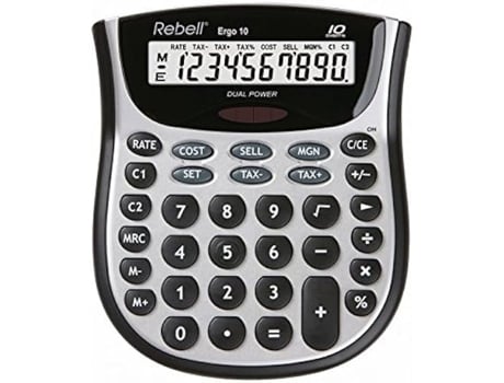 Calculadora de mesa Rebel Ergo de 10 dígitos com visor LCD preto