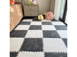 Chrui Jump Mat - 15 Peças de Quebra-cabeça de Pelúcia em Formato Quadrado - Branco e Cinza