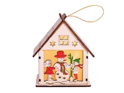 Cabana De Madeira Luminosa Natal Com Boneco De Neve