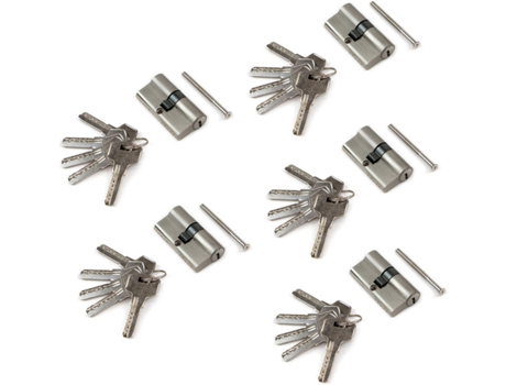 Cilindro Da Fechadura Tipo Pêra para Porta, , 30+30 Mm, Came Longo, 5 Chaves, Alumínio, Níquel , 5 Sets.