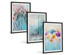 Pinturas Murais Modernas Flores, Padrões De Fundo Pastel Moldura Preta Quadros Para O Escritório Espelharte (3 Piezas De 40x60 Cm)