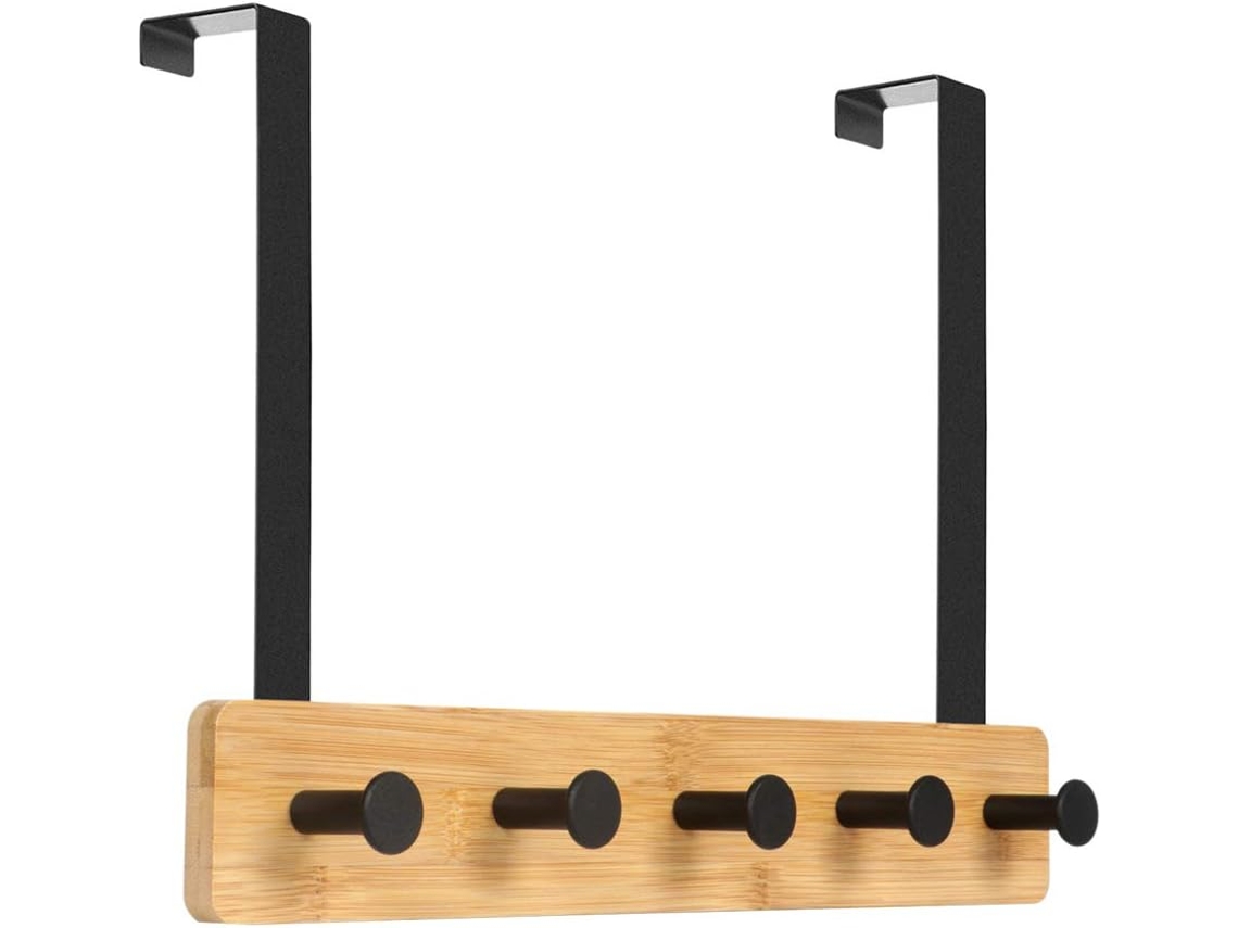 Cabide De Porta Resistente Preto Fosco, Construção Sólida, Organizador Multifuncional Para Casacos, Toalhas, Bolsas E Roupões (natural)