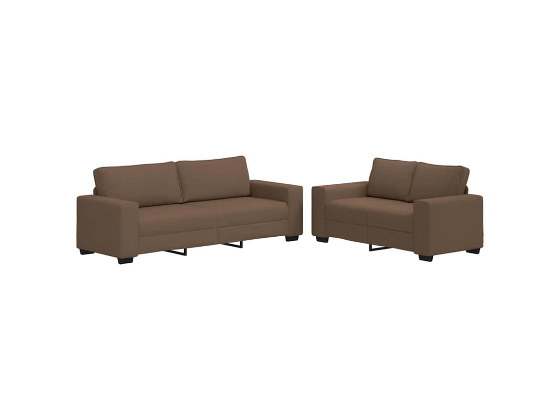 Conjunto de Sofá 2 Peças com Almofadas em Tecido Marrom MAISON EXCLUSIVE