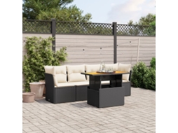 Vidaxl 5 Pcs Conjunto Sofás De Jardim Com Almofadões Vime Pe Preto