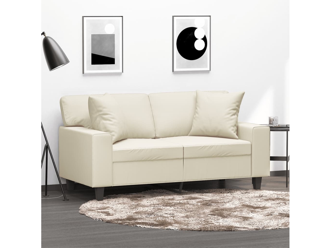 Sofá de 2 Lugares HARLANV1 Relaxamento + Almofadas em Couro Creme 120 Cm