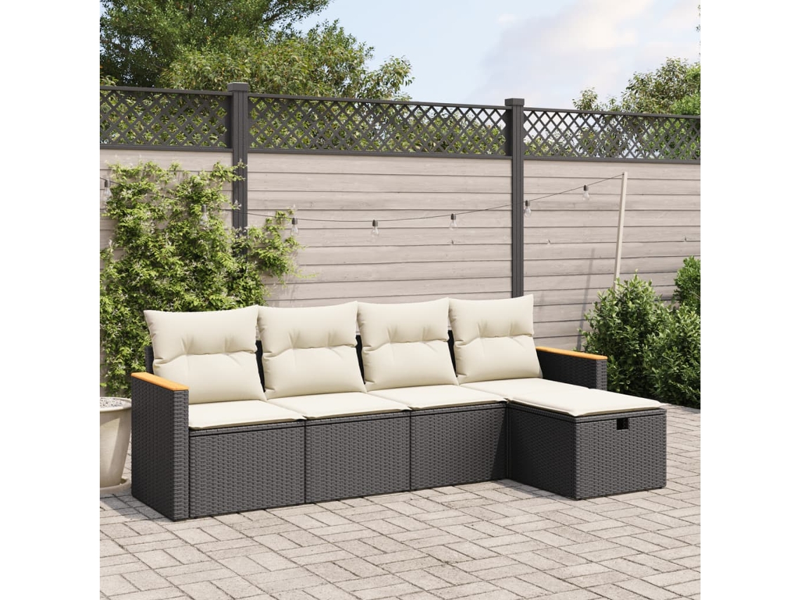 Vidaxl 5 Pcs Conjunto Sofás De Jardim Com Almofadões Vime Pe Preto