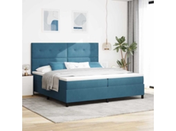 Vidaxl Cama Box Spring Led Azul Escuro 200 X 200 Cm Veludo