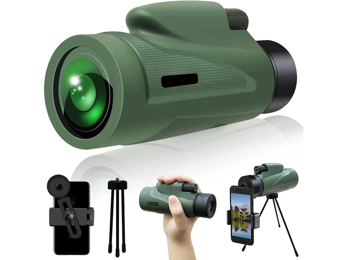 Telescópio Monocular, Tripé Opcional e Suporte para Smartphone, Adequado para Caminhadas e Acampamentos JIAPEI (verde)