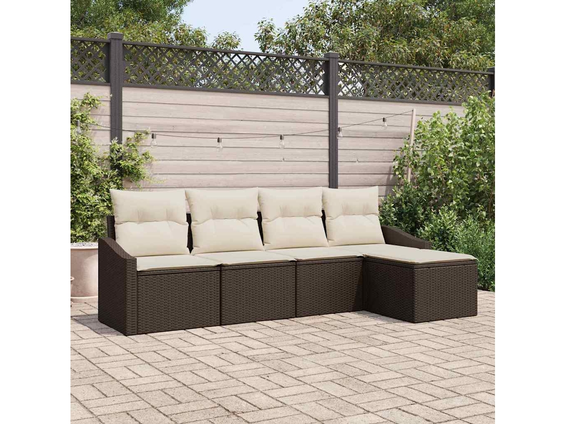 Vidaxl Conjunto De Sofás Com Almofada 5 Pcs Castanho Vime Pe