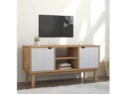 Vidaxl Móvel De Tv Otta 113,5x43x57 Pinho Maciço Castanho/branco