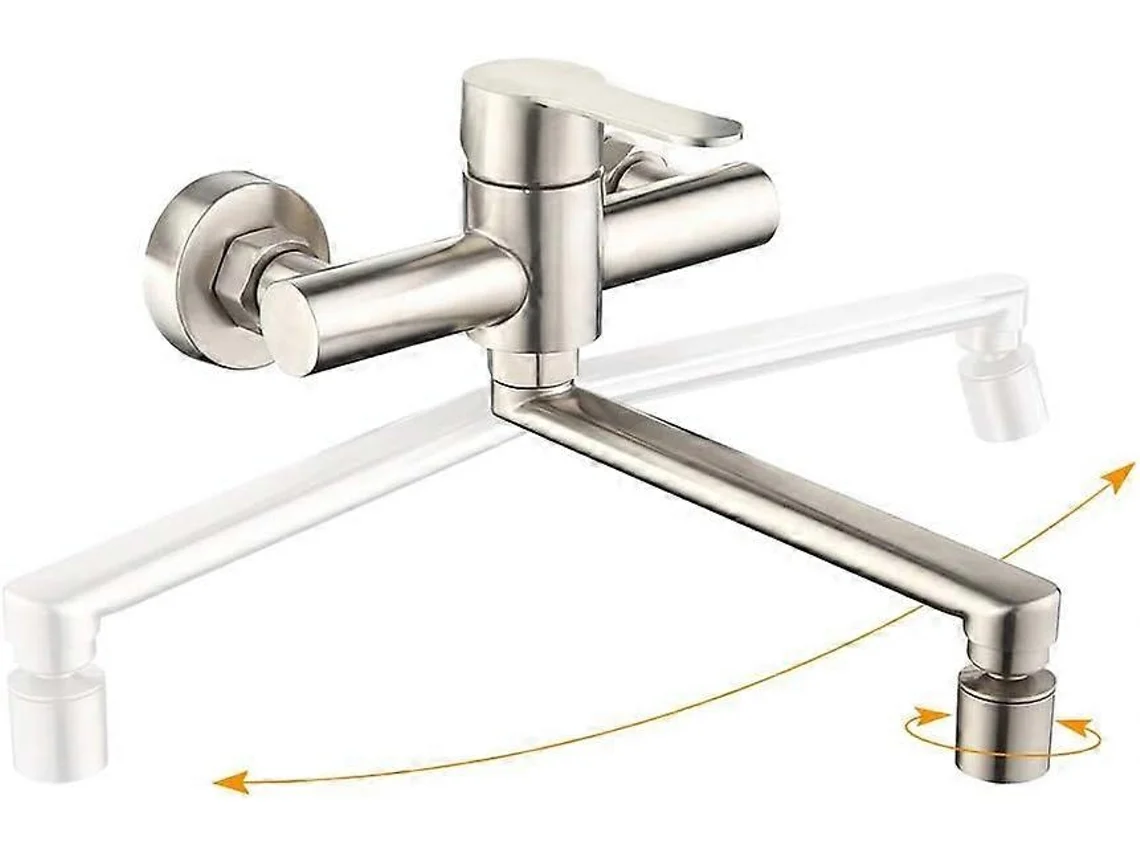 Torneira Misturadora De Cozinha Montada Na Parede Homelody Com 2 Jatos Água, Rotação 360 ° E Aço Inoxidável Escovado Para Pias Duplas