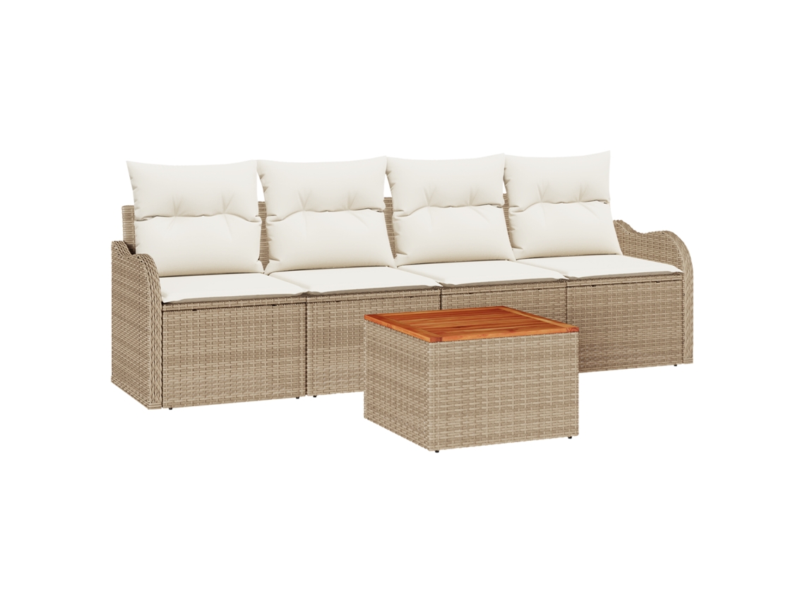 Conjunto 5 Conjunto De Sofá De Jardim Vidaxl Bege Vime Pe (231 X 62 X 69 Cm)