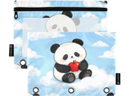 Macarrão macio com estampa de panda animado, grande capacidade, com folha transparente colorida, três unidades.