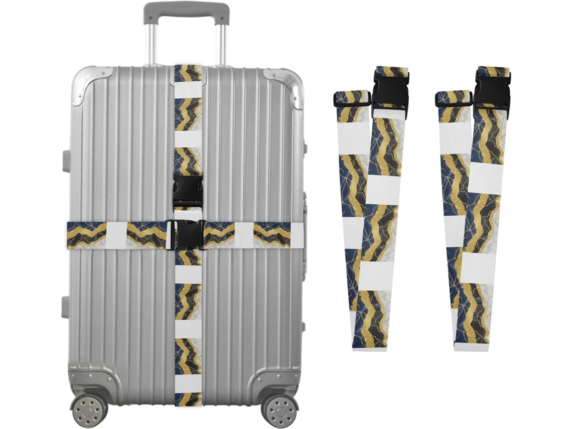 Conjunto De 2 Cintas Bagagem Personalizáveis Com Fivelas Para Malas, Azul Marinho Com Detalhes Dourados, Ajustáveis