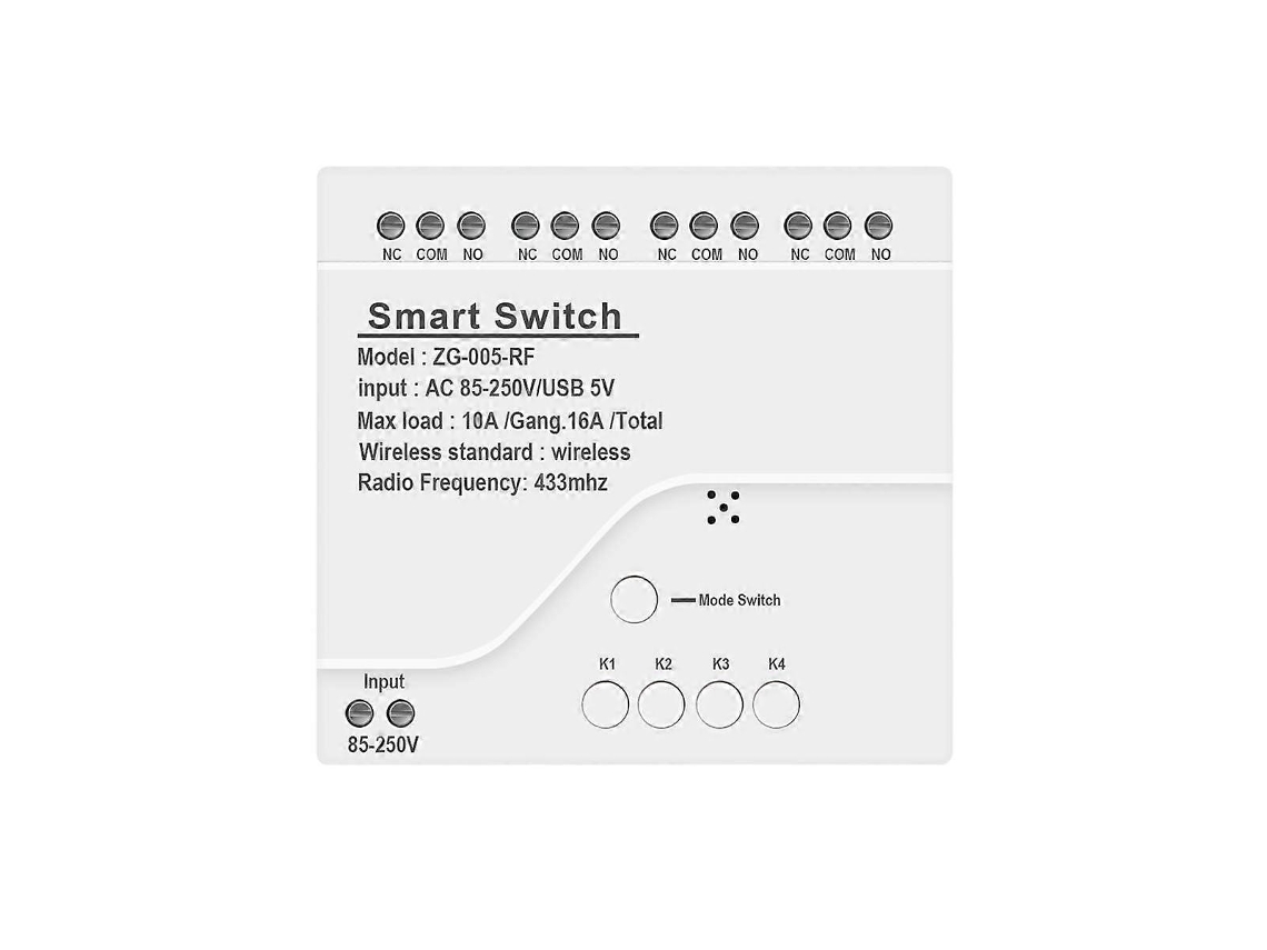 Lurelia Módulo De Interruptor De Luz Inteligente Zigbee 4ch Ac 85 250v Rf433 Com Relés De 10a, Funciona Com Alexa Assistant E Tuya Smart Life