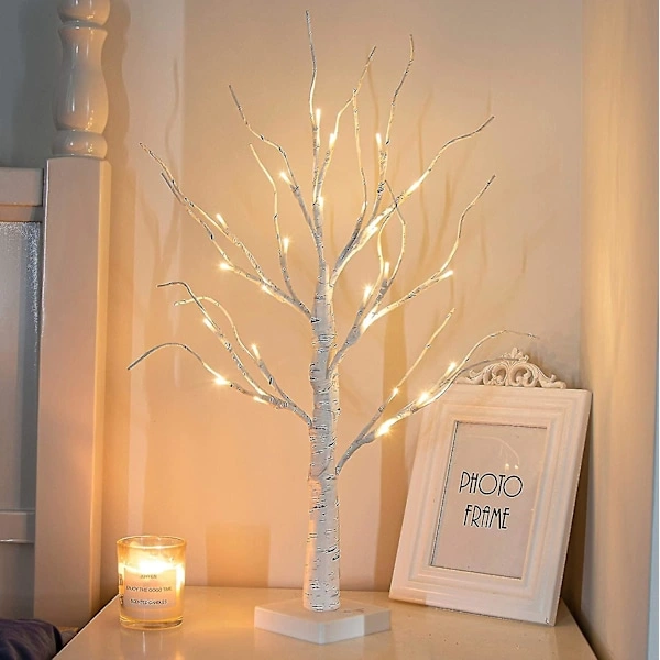 Árvore Artificial De Bétula Iluminada Com 24 Lâmpadas Led Brancas Quentes, Alimentada Por Bateria E Com Temporizador, Ideal Para Decoração De Casa