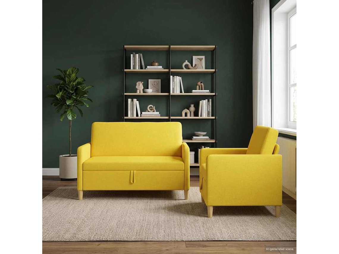 Vidaxl Conjunto De Sofá Com Armazenamento 2 Unid. Amarelo Claro